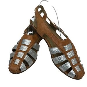 Latigo Silver Leather Fisherman Sandals Sz 6.5‎ Buckle Strappy Boho Flat Coastal